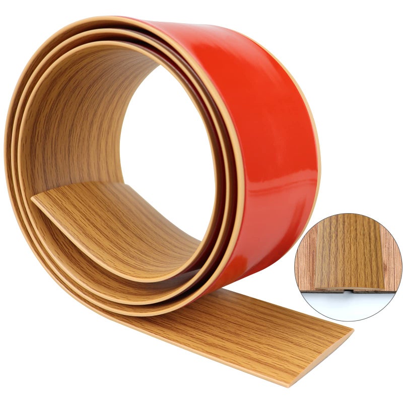 LSGCQ Floor Transition Strip 1.57"" Self Adhesive Flat Vinyl Flooring Transitions Strip with Strong Backing Wood Grain 4cm, 3.28FT, Brown Wood Grain - Image 1